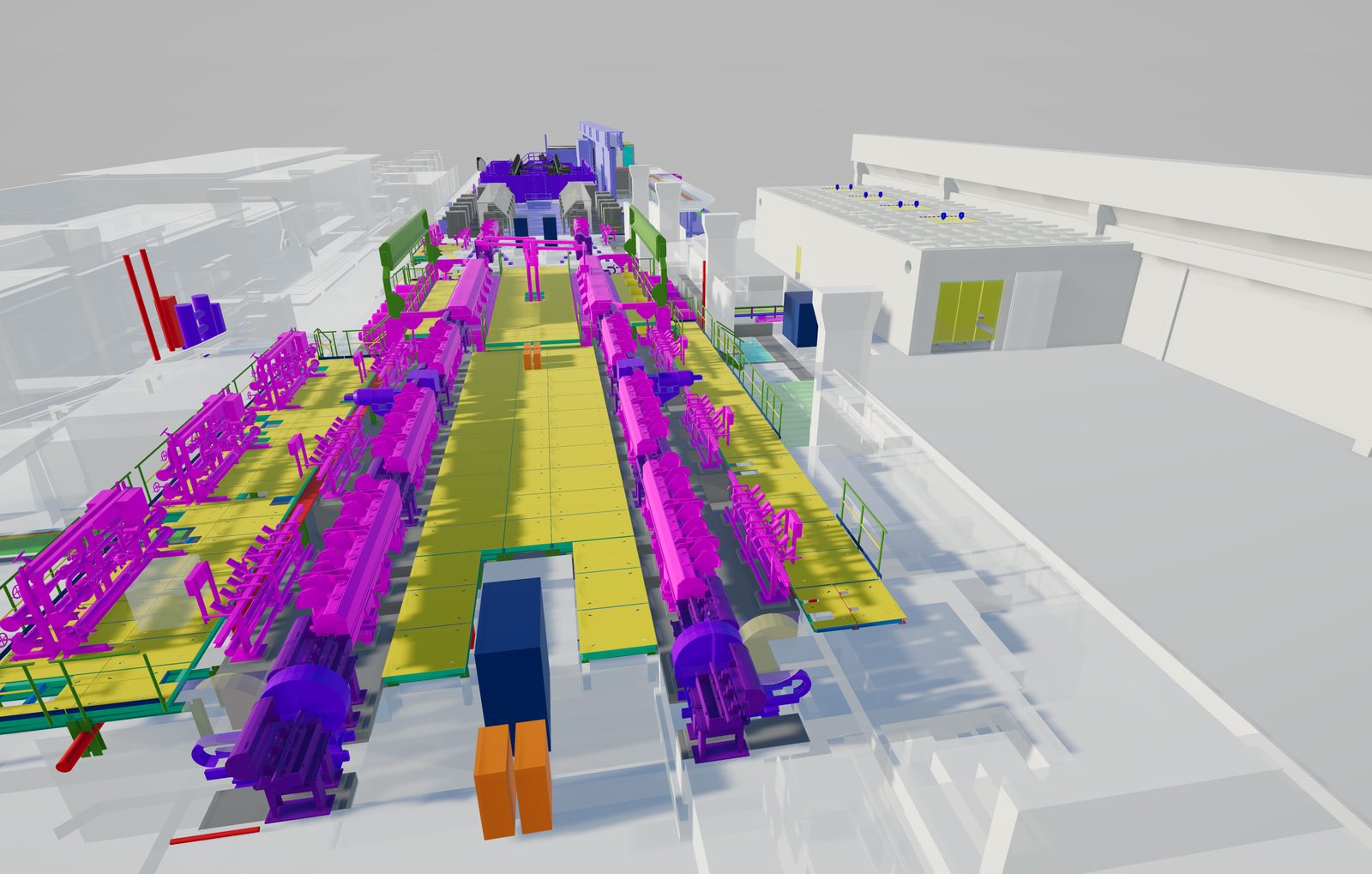 Piping 3D rolling mill — modellazione completa con valvolame e strumentazione — vista lato nord